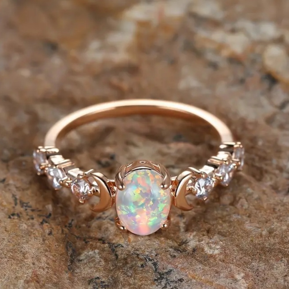 Rose Gold plated - Opalite ring - size 7